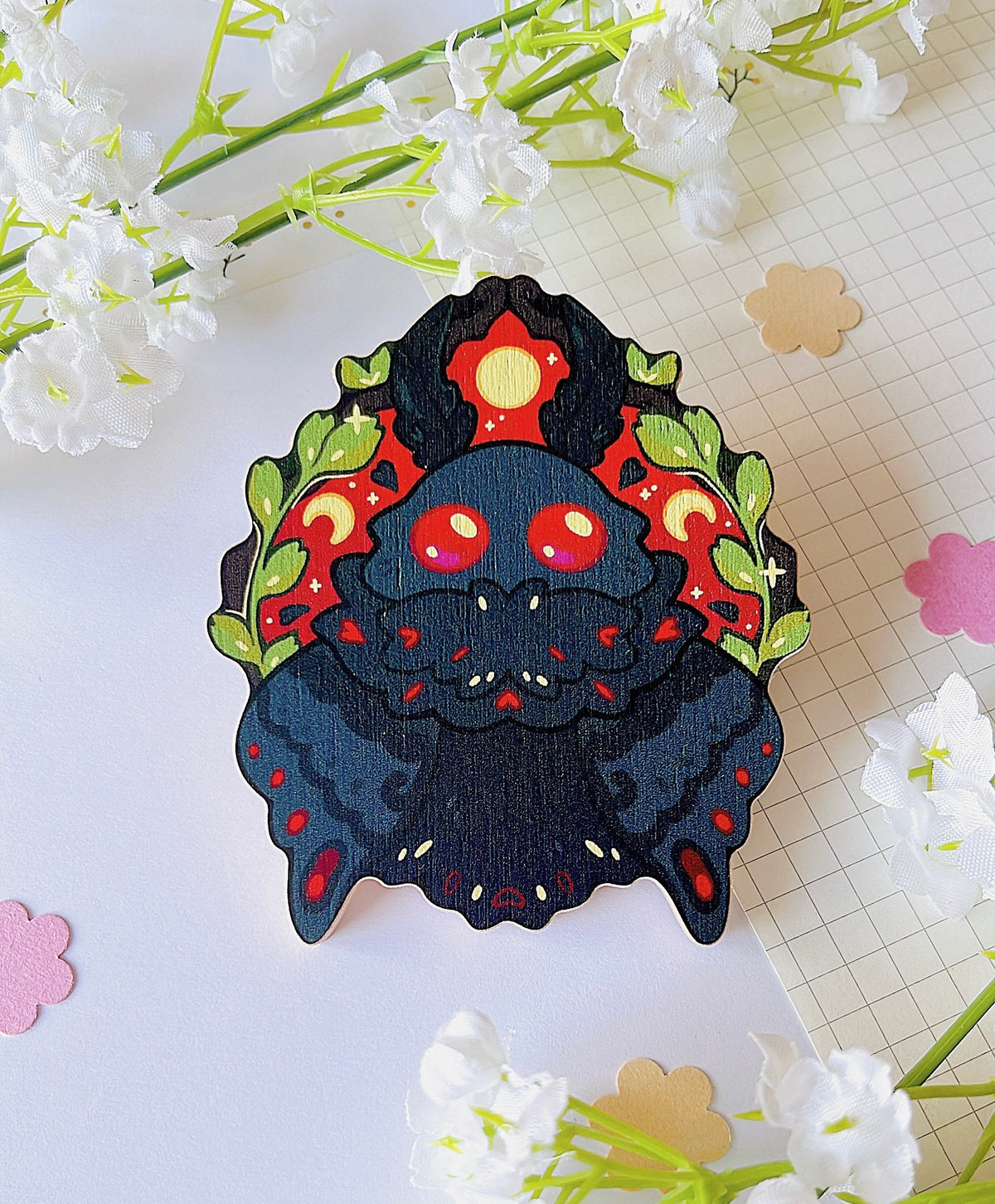 Moth Man ⋆ Wooden Pin ⋆ 3 Inch ⋆ Spooky Halloween Cryptid Lapel Pin