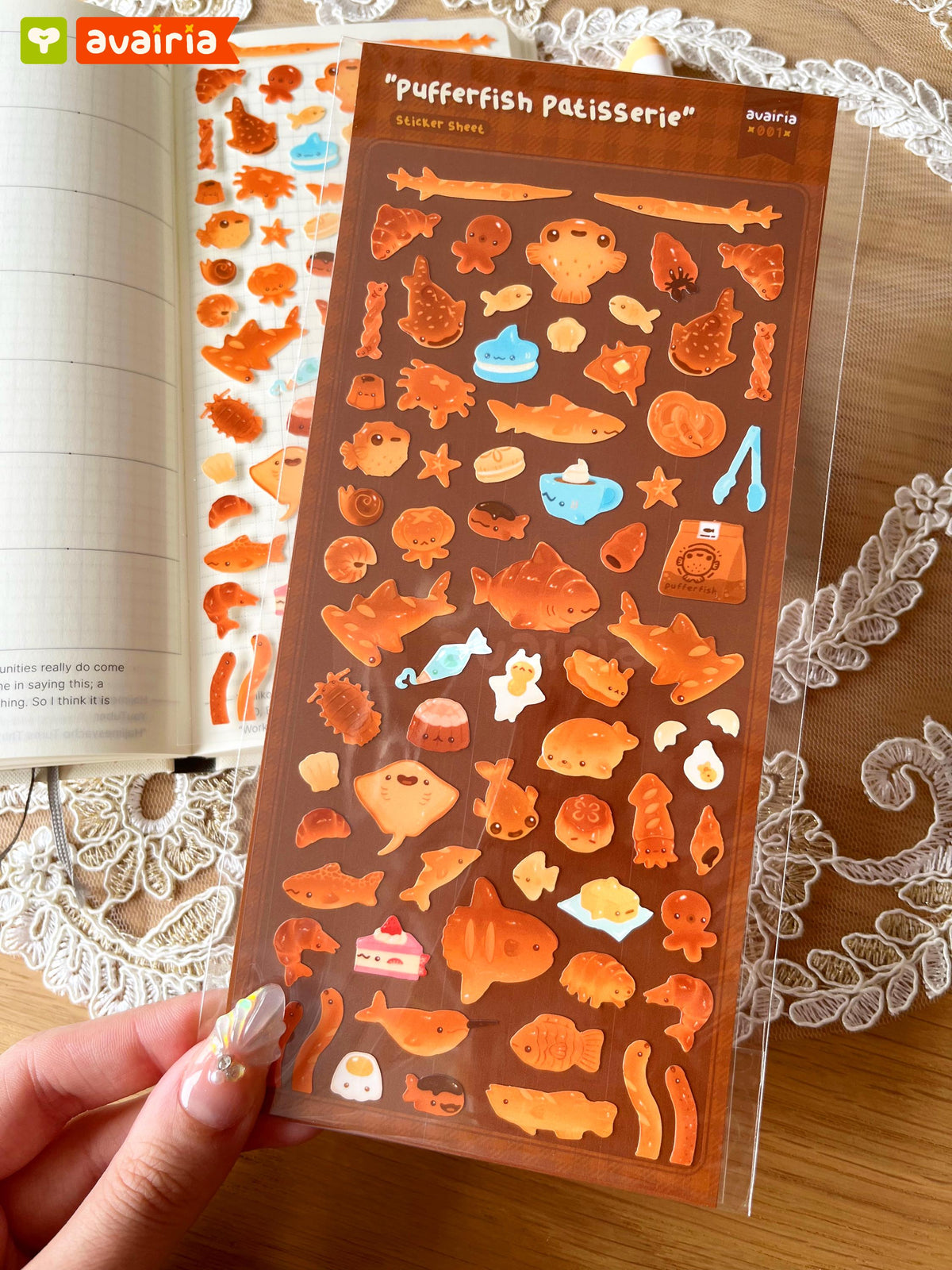 Pufferfish Patisserie ⋆ Sticker Sheet ⋆ Cute Bakery Stickers Marine Animals