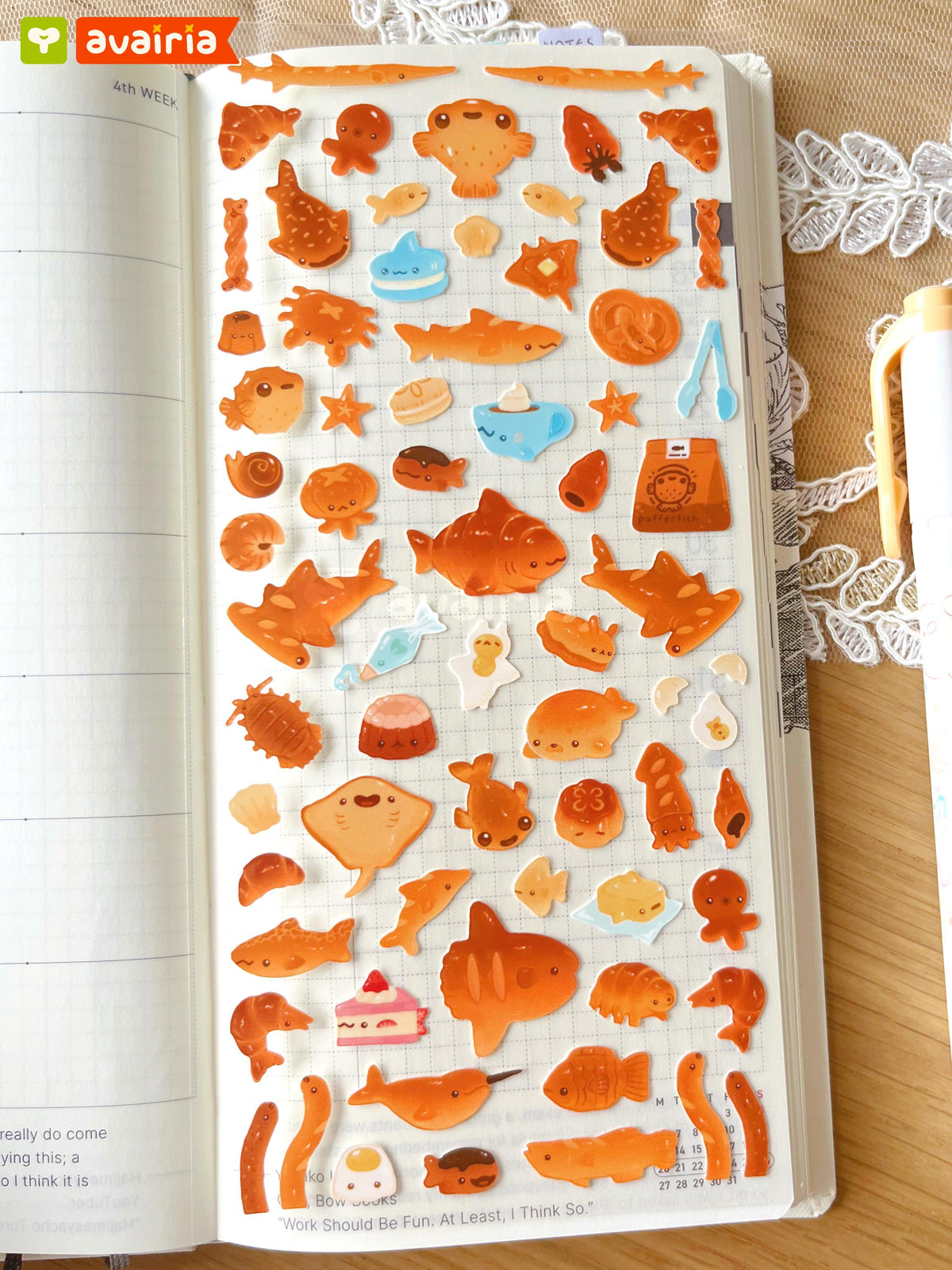 Pufferfish Patisserie ⋆ Sticker Sheet ⋆ Cute Bakery Stickers Marine Animals