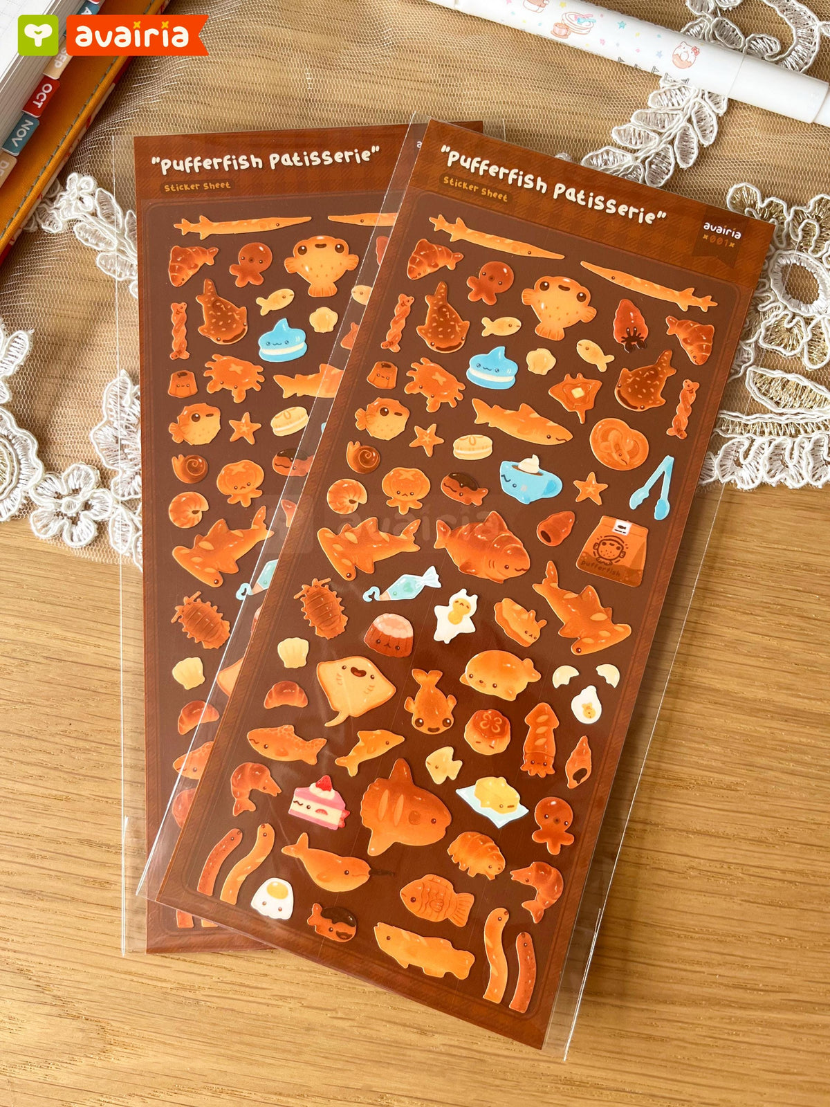 Pufferfish Patisserie ⋆ Sticker Sheet ⋆ Cute Bakery Stickers Marine Animals