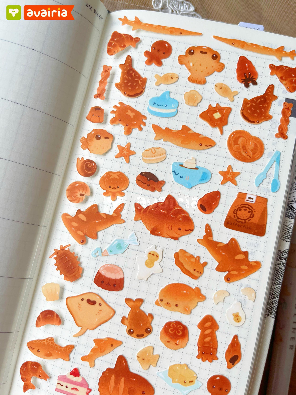 Pufferfish Patisserie ⋆ Sticker Sheet ⋆ Cute Bakery Stickers Marine Animals