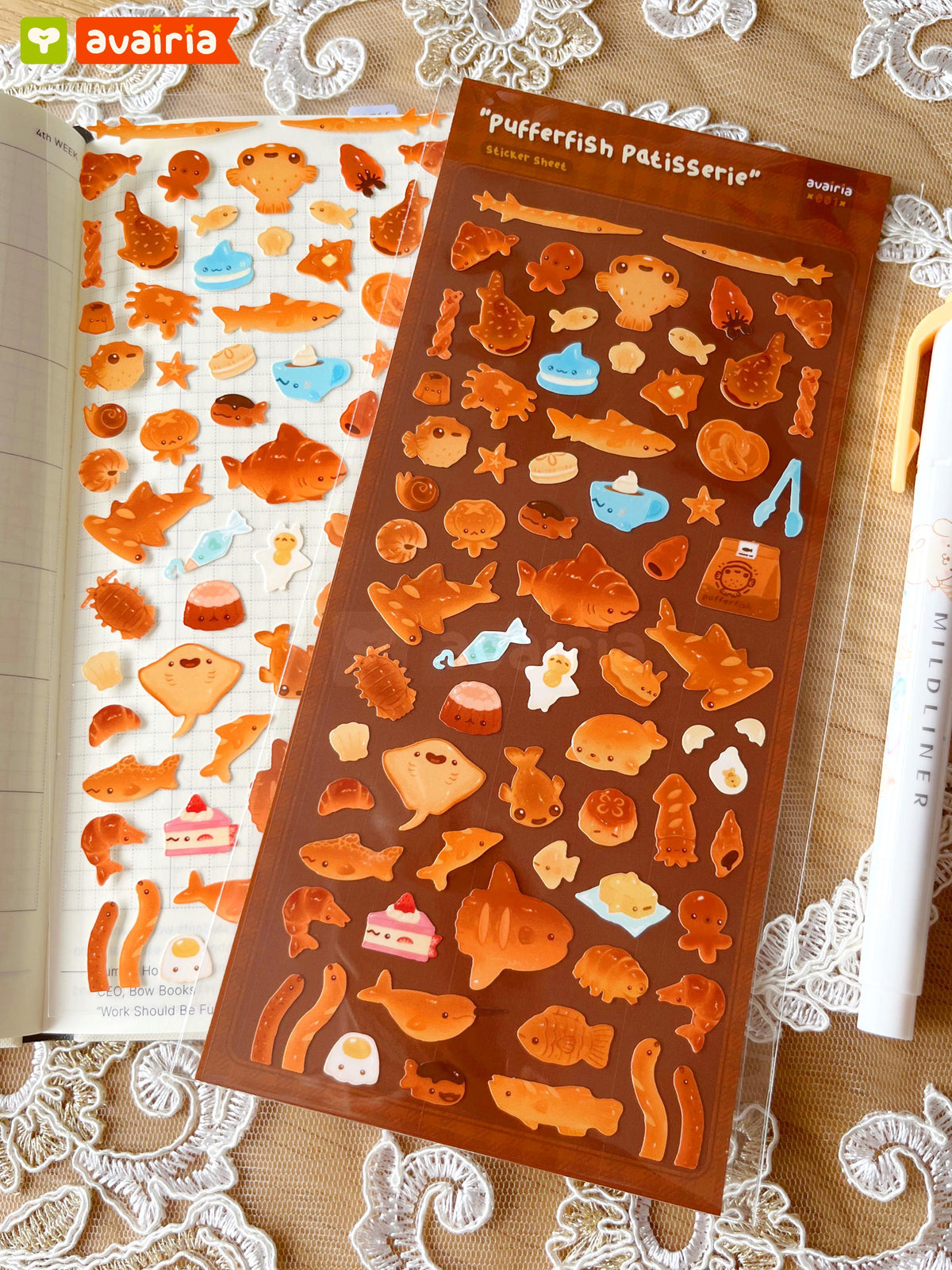 Pufferfish Patisserie ⋆ Sticker Sheet ⋆ Cute Bakery Stickers Marine Animals