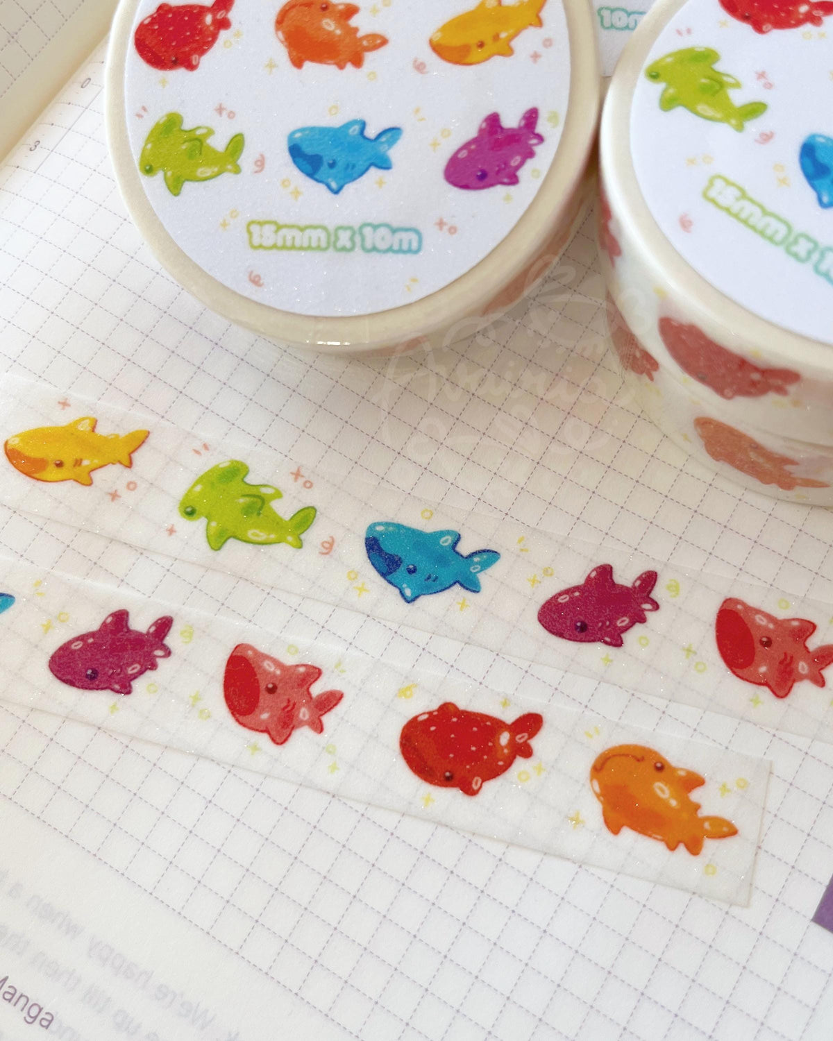 Gummy Sharks ⋆ Glitter Washi Tape ⋆ Cute Marine Animal Tape Stationery