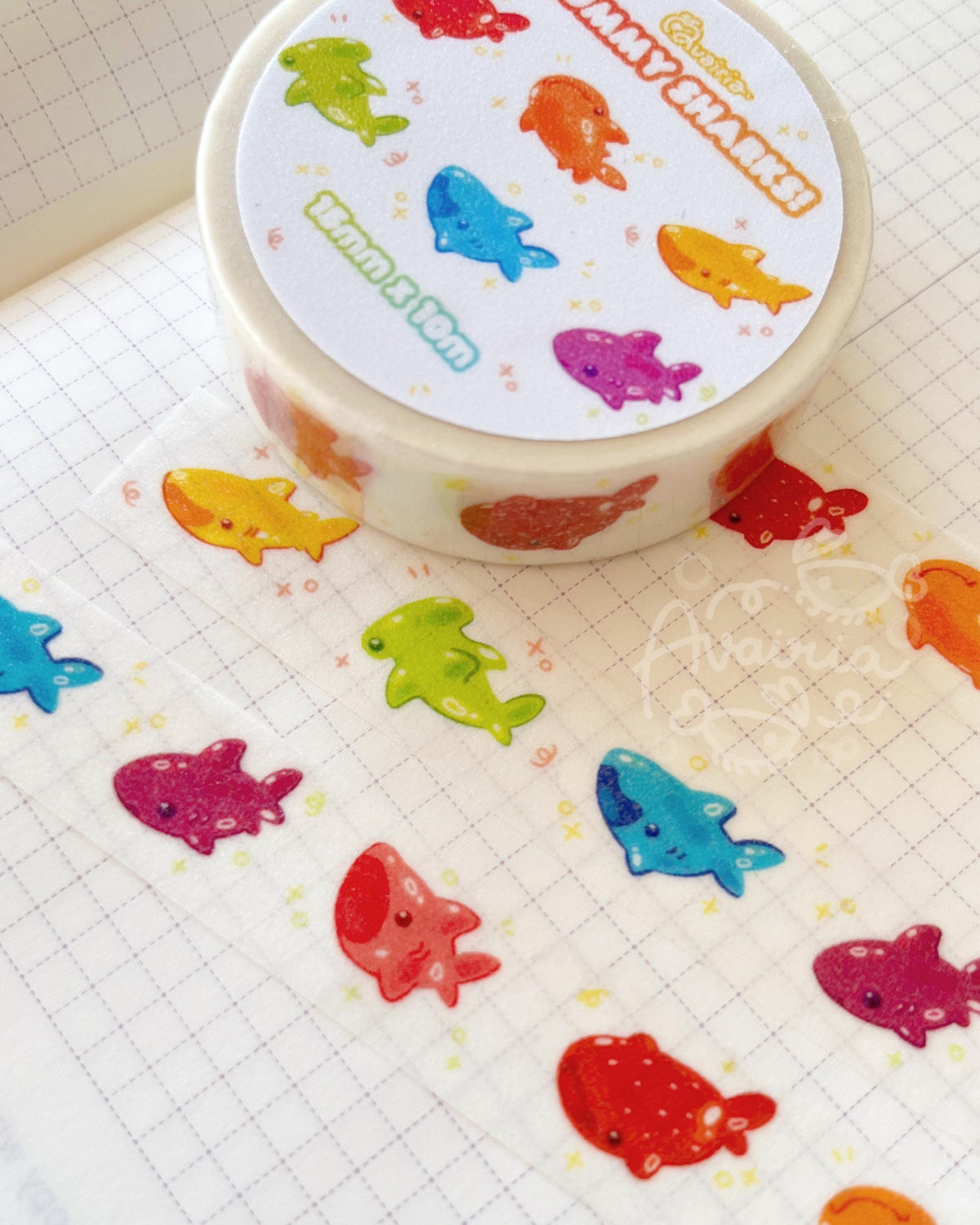 Gummy Sharks ⋆ Glitter Washi Tape ⋆ Cute Marine Animal Tape Stationery