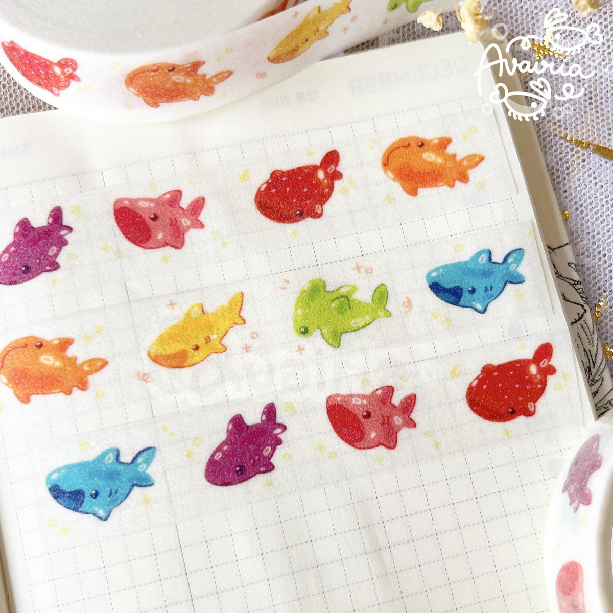 Gummy Sharks ⋆ Glitter Washi Tape ⋆ Cute Marine Animal Tape Stationery