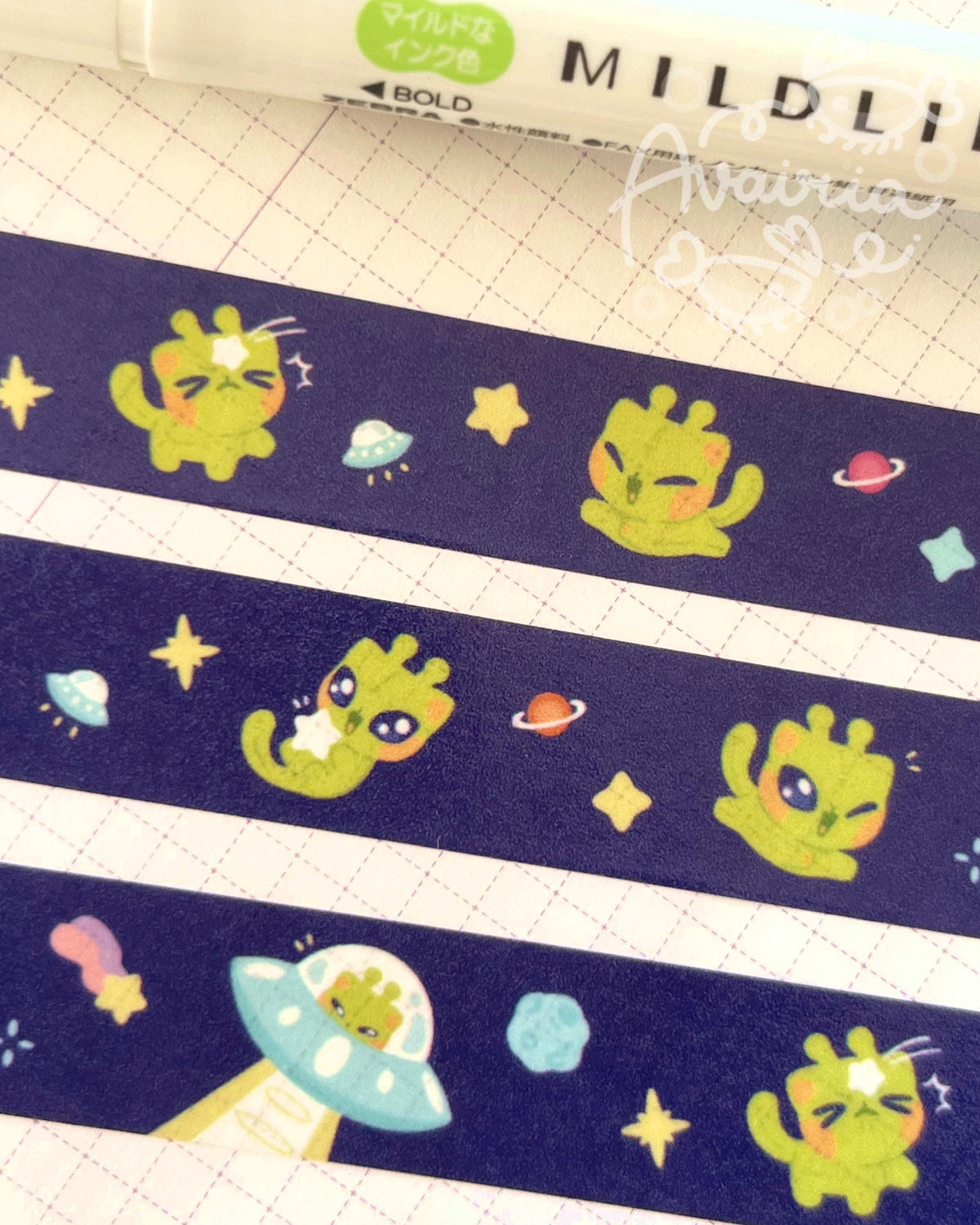 Alien Cat ⋆ Washi Tape ⋆ Glorp UFO Space Tape Stationery