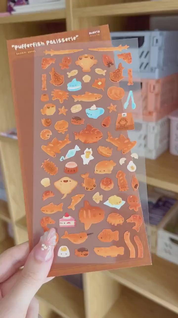 Pufferfish Patisserie ⋆ Sticker Sheet ⋆ Cute Bakery Stickers Marine Animals