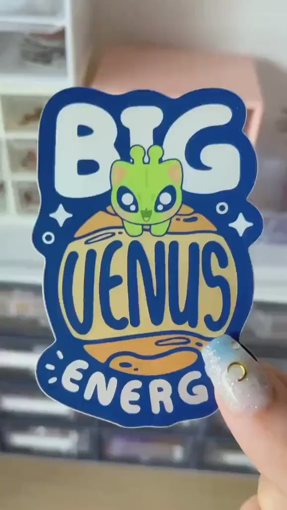 Alien Cat "Big Venus Energy" ⋆ Vinyl Matte Holo Sticker ⋆ Glorp UFO Alien Meme Waterproof Sticker